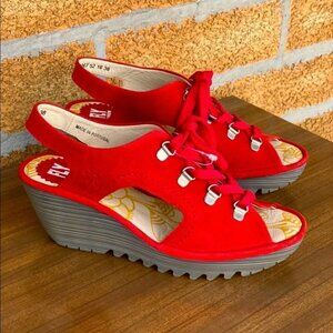 Fly London Ylfa Scarlet Red Leather Laced shoes 8